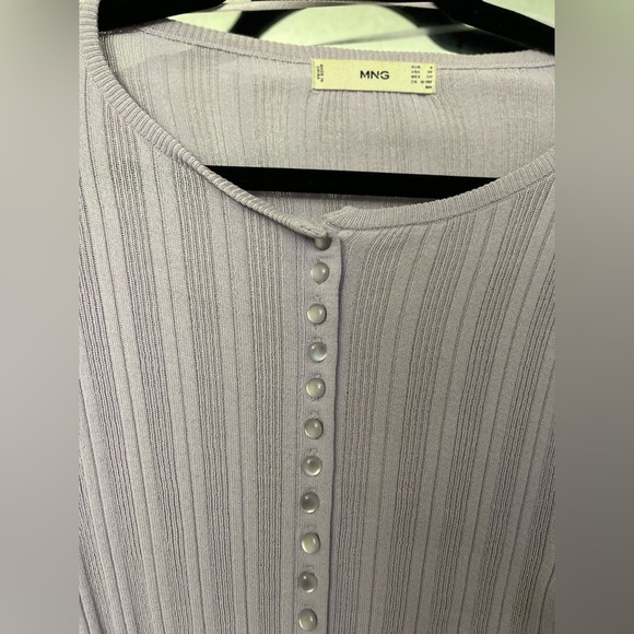 MANGO Ribbed Viscose Balloon Sleeve button Cardigan in purple - Picture 8 of 10